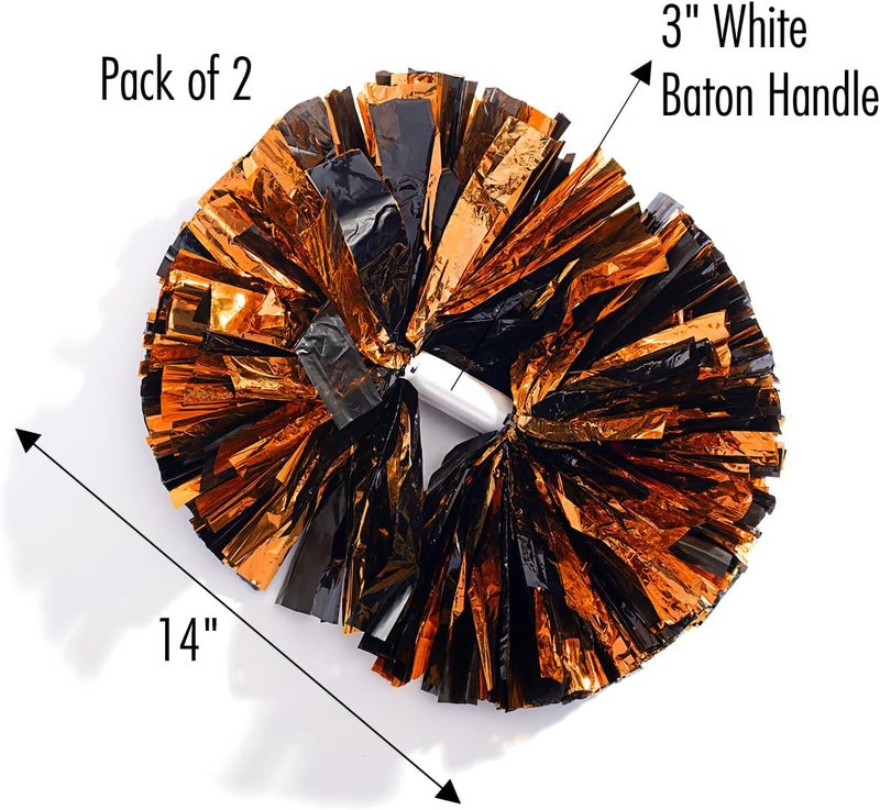 Anderson's Premium Orange & Black Metallic Foil Baton Pom Poms, 14" Cheer Shakers for Homecoming, Football, Parades, Weddings, Spirit Rallies, Fundraisers, Graduation, Holiday Events & More, Set of 2 - Image 3